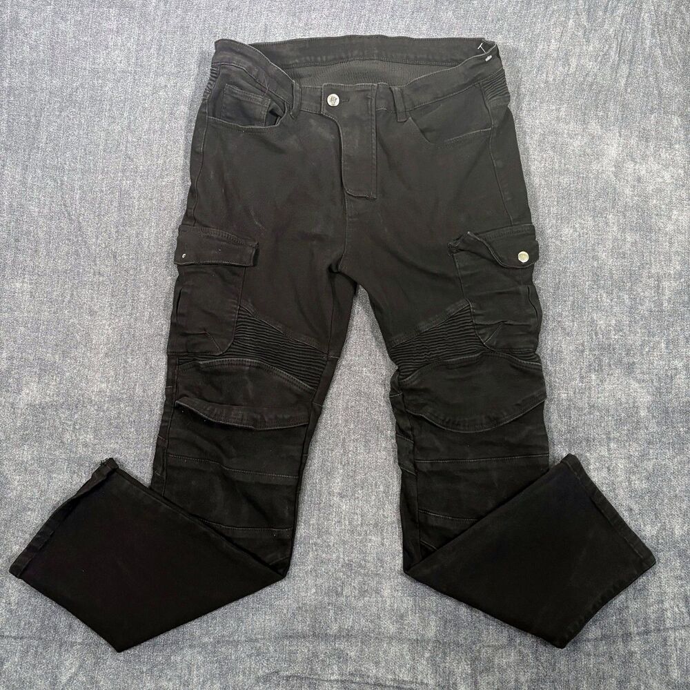 NBT Clothing Motocross Cargo Jeans Mens US XL Black Motorcycle Biker Pants